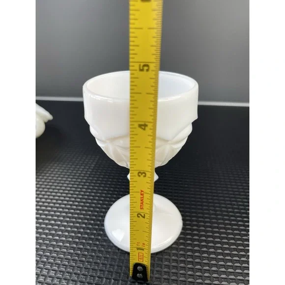 Milk Glass Fenton Hobnail‎ Candy Dish, Reticulated Plate & Goblet Set Of 3 - Picture 9 of 11